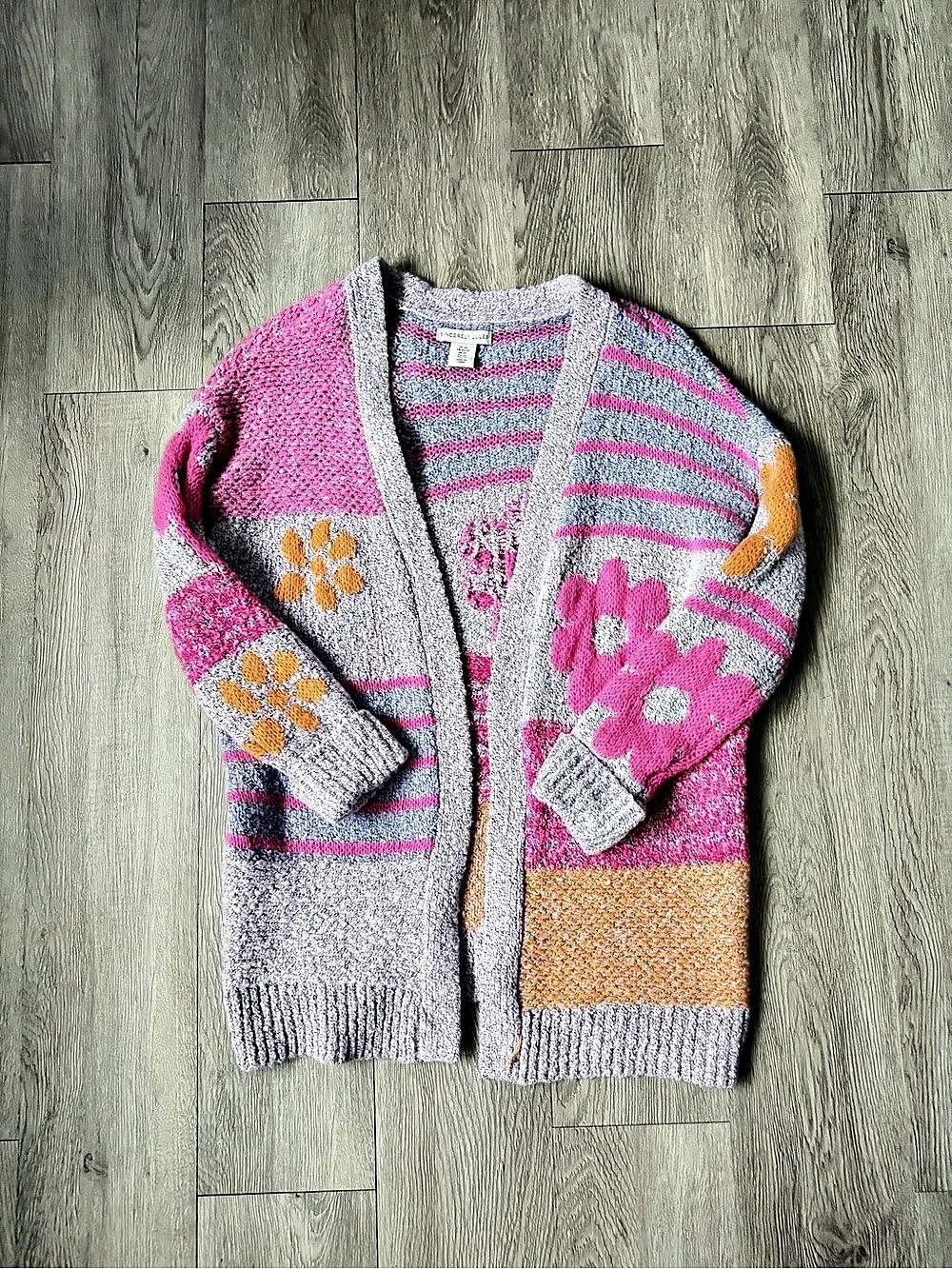 Sincerely Jules Striped Floral Cardigan in Pink & purple
